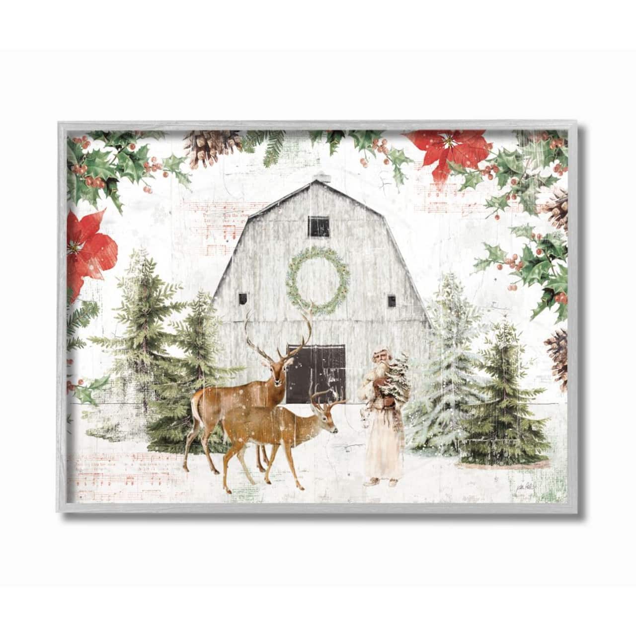 Stupell Industries Rustic Holiday Barn Animals Seasonal Christmas Winter  Framed Wall Art